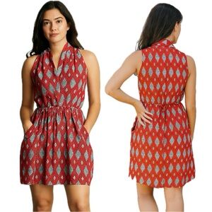Collective Concepts Dress Sleeveless Pockets Geometric Diamond Red White XS